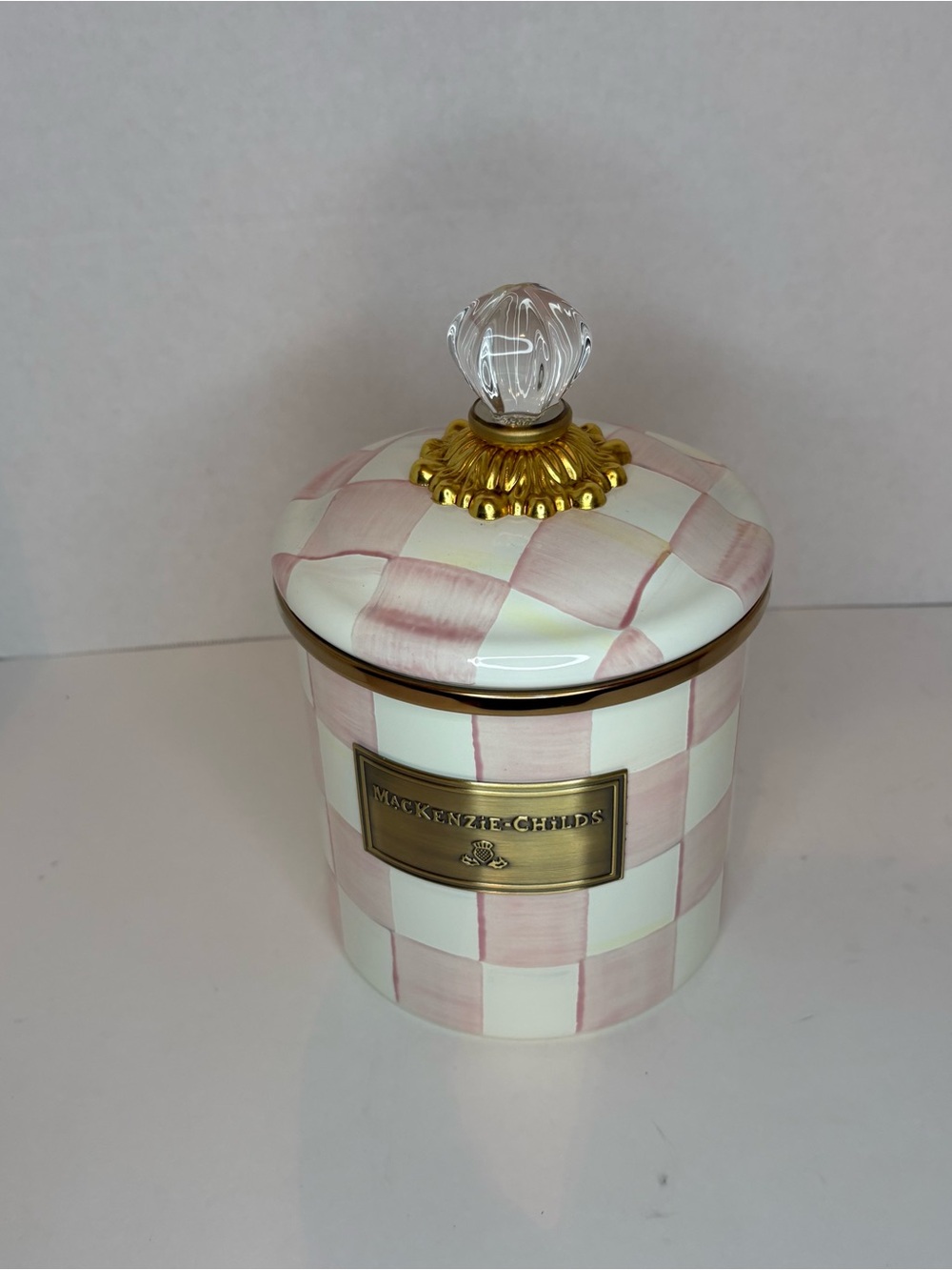 MacKenzie-Childs Pink Check Enamel Canister, Small (38 oz.)